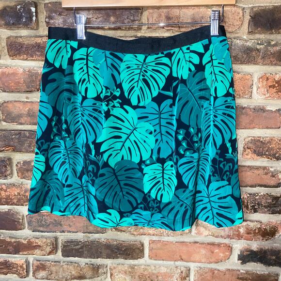 Banana Republic Black Green Palm Tree Print Mini Side-Zip Skirt Women's Size 10 - Picture 1 of 7
